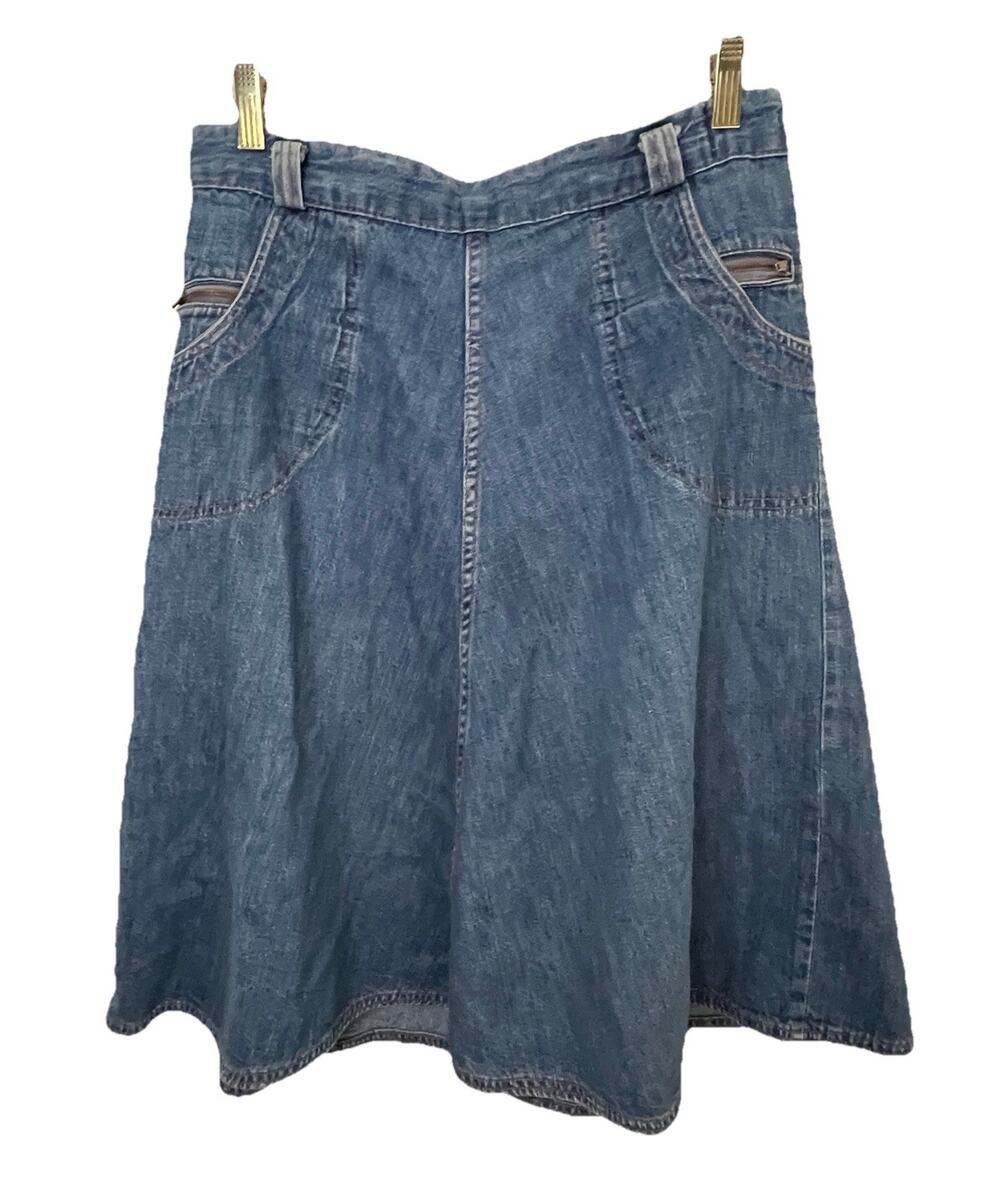 VTG 60s 70s Lady Seafarer Denim Skirt Knee Length Waist Boho Nautical Waist 28